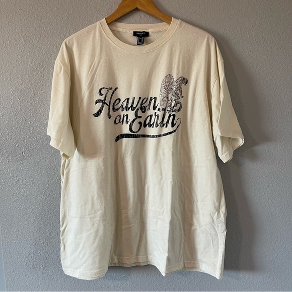 Forever 21 Men's Cream Heaven on Earth Christian Graphic Print T-shirt Size XXL - Picture 1 of 4